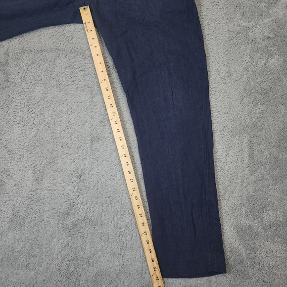 J Crew Bowery Pants Mens 34x32 Navy Blue Irish 100% Linen Baird McNutt Slim Fit - Picture 10 of 12